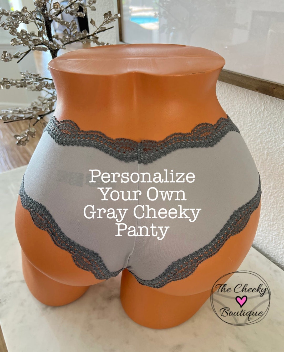 Personalize a Gray Cheeky Panty With Your Own Words FAST SHIPPING