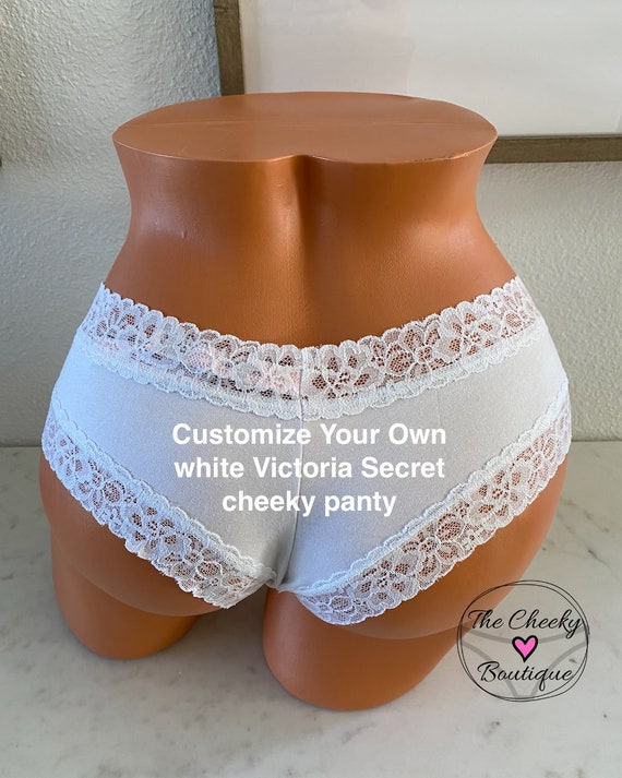 Personalize a White Victorias Secret Cotton Floral Lace Waist Cheeky Panty,  FAST SHIPPING, Bridal Lingerie, Bachelorette Gift, Bride 2023 