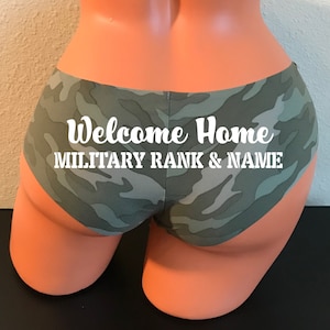 Personalized Victoria&#39;s Secret Camo No Show Cheeky - Welcome Home [Rank] [Name], Sizes Range from XS-2X, Fast Shipping