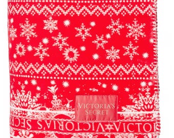 NWT Victoria's Secret red holiday snowflake sherpa lined blanket. 50in x 60in.