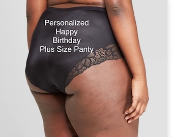 Happy Birthday Plus Size Black Cheeky Personalized Panties with Lace  * FAST SHIPPING * - Sizes X, XL, 2XL, 3XL and 4XL