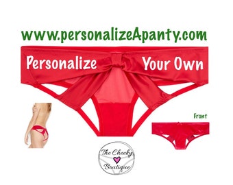 Personalized Panties | Customize with Your Own words | Red Victoria Secret Very Sexy Strappy Mesh Bow  Panty * FAST SHIPPING *