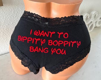 Personalized Black Cotton Cheeky Panty - I want to Bippity Boppity Bang You