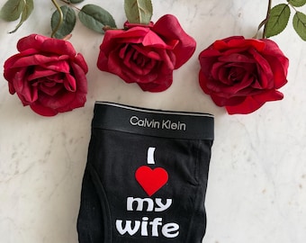 Personalized Calvin Klein Men's Boxer Briefs, I Love my Wife, Cotton Anniversary Gift