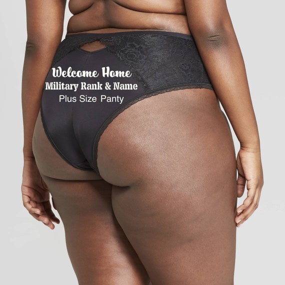 Military Rank and Name Welcome Home Plus Size black cheeky panty * FAST SHIPPING * Army + Navy + Marines + Air Force + Coast Guard
