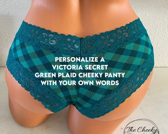 Green Plaid Custom Panties, Personalize with your own words * FAST SHIPPING *