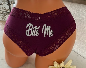 Bite Me | Victoria Secret Kir Stretch Cotton Lace-Trim Cheeky Panty | FAST SHIPPING | Fun Underwear | Naughty Lingerie | Holiday Panties