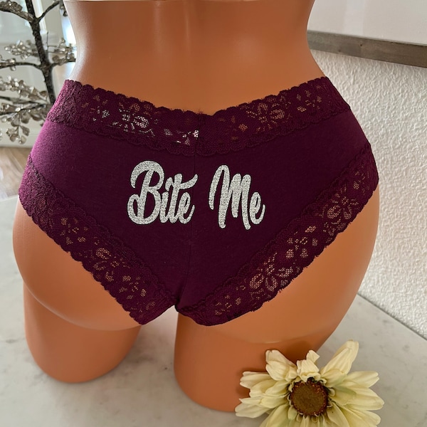 Bite Me | Victoria Secret Kir Stretch Cotton Lace-Trim Cheeky Panty | FAST SHIPPING | Fun Underwear | Naughty Lingerie | Holiday Panties