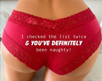 I checked the list twice & you've definitely been naughty red Victoria Secret personalized panties | FAST SHIPPING | Stocking Suffer idea