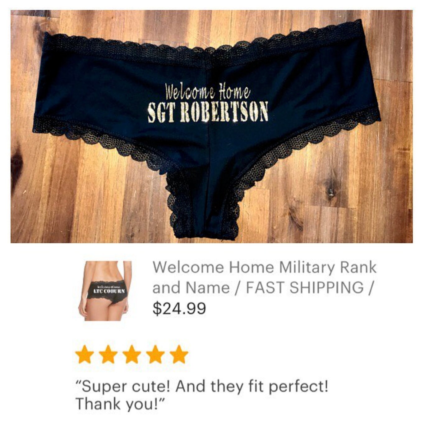 Welcome Home Military Rank and Name black Victoria Secret lace