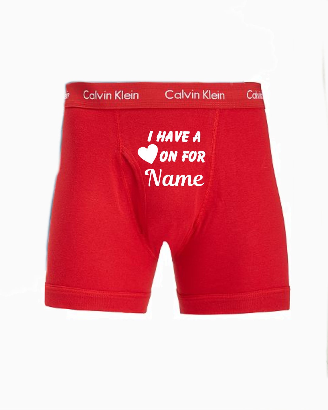 I have a heart on for Calvin Klein red personalized boxer briefs. FAST  SHIPPING. cotton anniversary. birthday underwear. funny boxer briefs