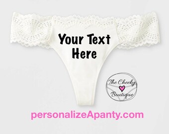 Personalize a White Thong with your own text  * FAST SHIPPING *  Bridal Shower Gift, Bachelorette Gift, Panty Party Game Gift, Sexy Lingerie