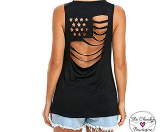 Womens Black American Flag tank top