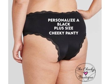 Personalized Panties Plus Size Black Cheeky with Lace Trim * FAST SHIPPING * - Sizes X, XL, 2XL, 3XL and 4XL