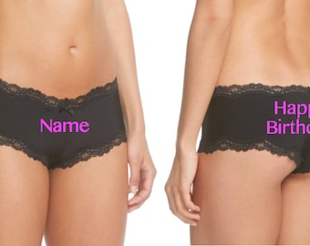 Personalized Panties | Happy Birthday Black Cheeky Panty * FAST SHIPPING * - Birthday Panties, Birthday Underwear, NEW Plus Size options