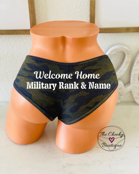 Welcome Home Military Rank and Name Camo Victoria Secret Ribbed Cotton  Cheekster Personalized Panties FAST SHIPPING Military Underwear 
