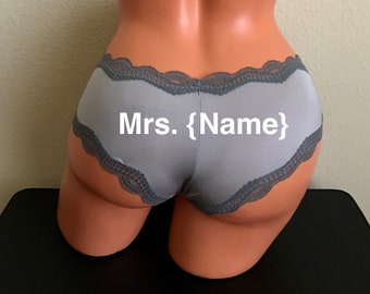 Personalize a Mrs. Light Gray Cheeky Panty  * FAST SHIPPING * Bridal Shower Gift, Bachelorette Gift, Boudoir Shoot, Panty Game Party