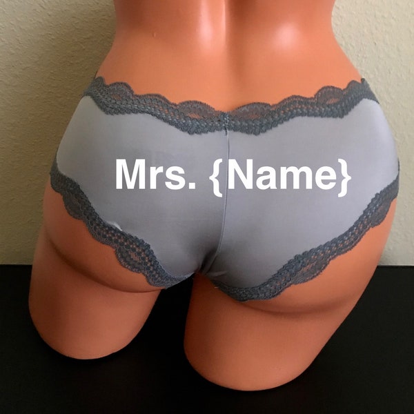 Personalize a Mrs. Light Gray Cheeky Panty  * FAST SHIPPING * Bridal Shower Gift, Bachelorette Gift, Boudoir Shoot, Panty Game Party