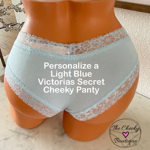 Personalize a Victorias Secret Blue Floral Lace Waist Cheeky Panty * FAST SHIPPING * Wedding Panties, Something Blue, Plus Sizes Options