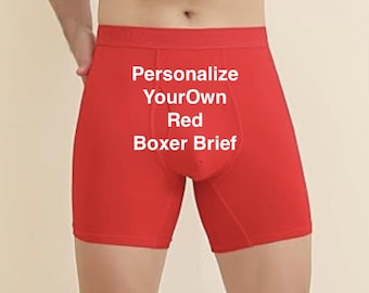 Personalized Red Briefs with your own words / personalization BACK SIDE ONLY / Gift for Him