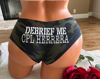 Debrief Me Personalized Military Rank and Name camouflage Victoria Secret No Show Cheeky Panty - *FAST SHIPPING* | Military lingerie