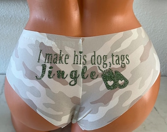 I make his dog tags jingle winter white camo Victoria Secret Cheeky Panty *FAST SHIPPING* Military Wife, Girlfriend, Love Your Soldier