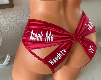 Spank Me I'm on the naughty list red Victoria Secret Very Sexy Strappy Mesh  Bow Cheeky Panty * FAST SHIPPING * Christmas Lingerie