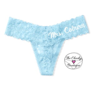Personalized Victoria Secret Blue Lace Up Thong  * FAST SHIPPING *  Bridal Shower Gift, Brides Something Blue, Bride to be, Wedding Panties