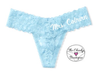 Personalized Mrs. Victoria Secret Light Blue Thong * FAST SHIPPING * Bridal Shower Gift, Brides Something Blue, Bride to be, Wedding Panties