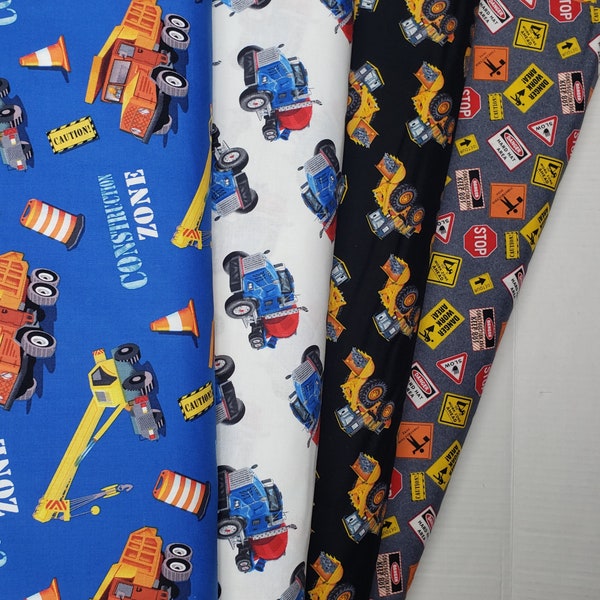 Construction Vehicles Cotton Fabric