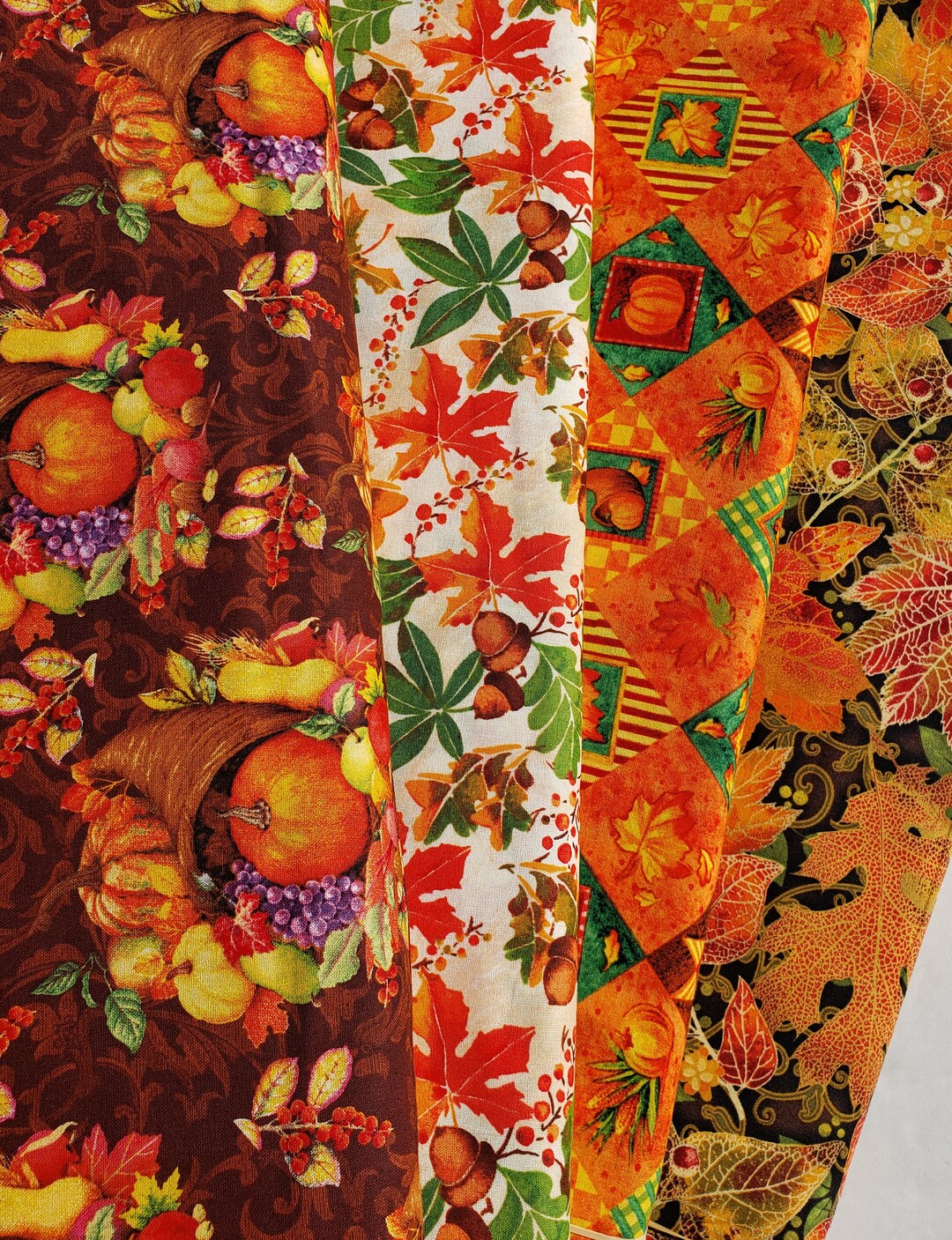 Thanksgiving Material Thanksgiving Cotton Fabrics, Cornucopia, Leaves - Etsy
