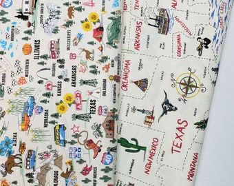 United States Cotton Fabric by the Yard Across the USA States White ...
