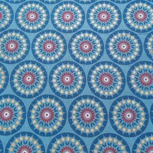 Blue Medallion Fabric, Orange Floral Fabric Cotton Fabric Medallions