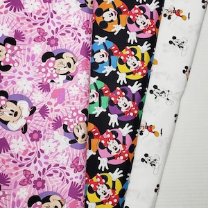 Disney Mickey and Minnie Mouse Cotton Quilt Fabric by the Yard