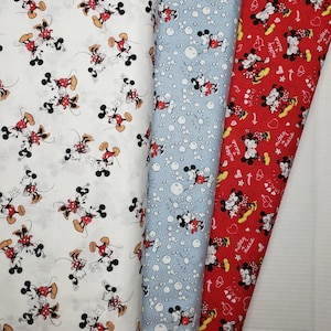 Disney Mickey and Minnie Mouse Cotton Quilt Fabric by the Yard