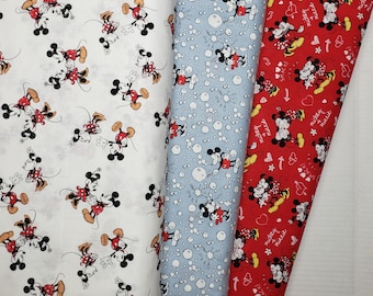 Disney Mickey and Minnie Mouse Cotton Quilt Fabric by the Yard