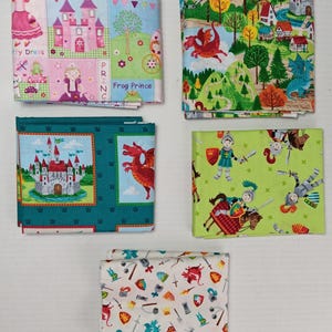 REMNANTS - Dragon, Knights and Princess Fairytale Cotton Fabric