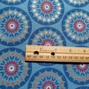 Blue Medallion Fabric, Orange Floral Fabric Cotton Fabric image 3