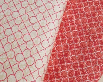 Geometric Fabric, Coral Fabric,  Cream Fabric, Jardiniere Fabric-Cream or Coral Cotton Fabric by Jennifer Brinley for Studio E