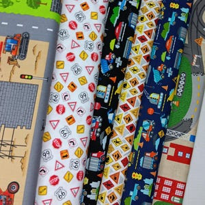 Construction Vehicles Cotton Fabric