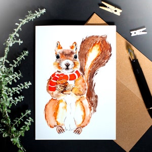 Squirrel Greeting card, Woodland animal birthday card - Baby shower card, animal stationery, thank you note, watercolor blank card