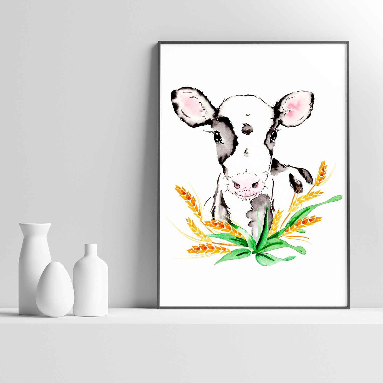 Baby Cow Wall Art Print Cute Cow Gender Neutral Nursery Etsy