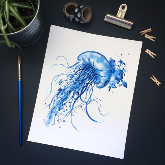 Jellyfish Watercolor Art Print Ocean Theme Illustration | Etsy