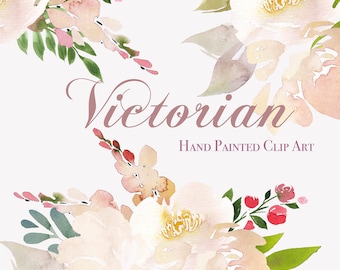 Handgeschilderde aquarel bloemen clipart-Victoriaanse