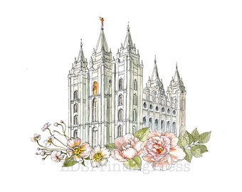 Salt Lake City LDS Temple Watercolor
