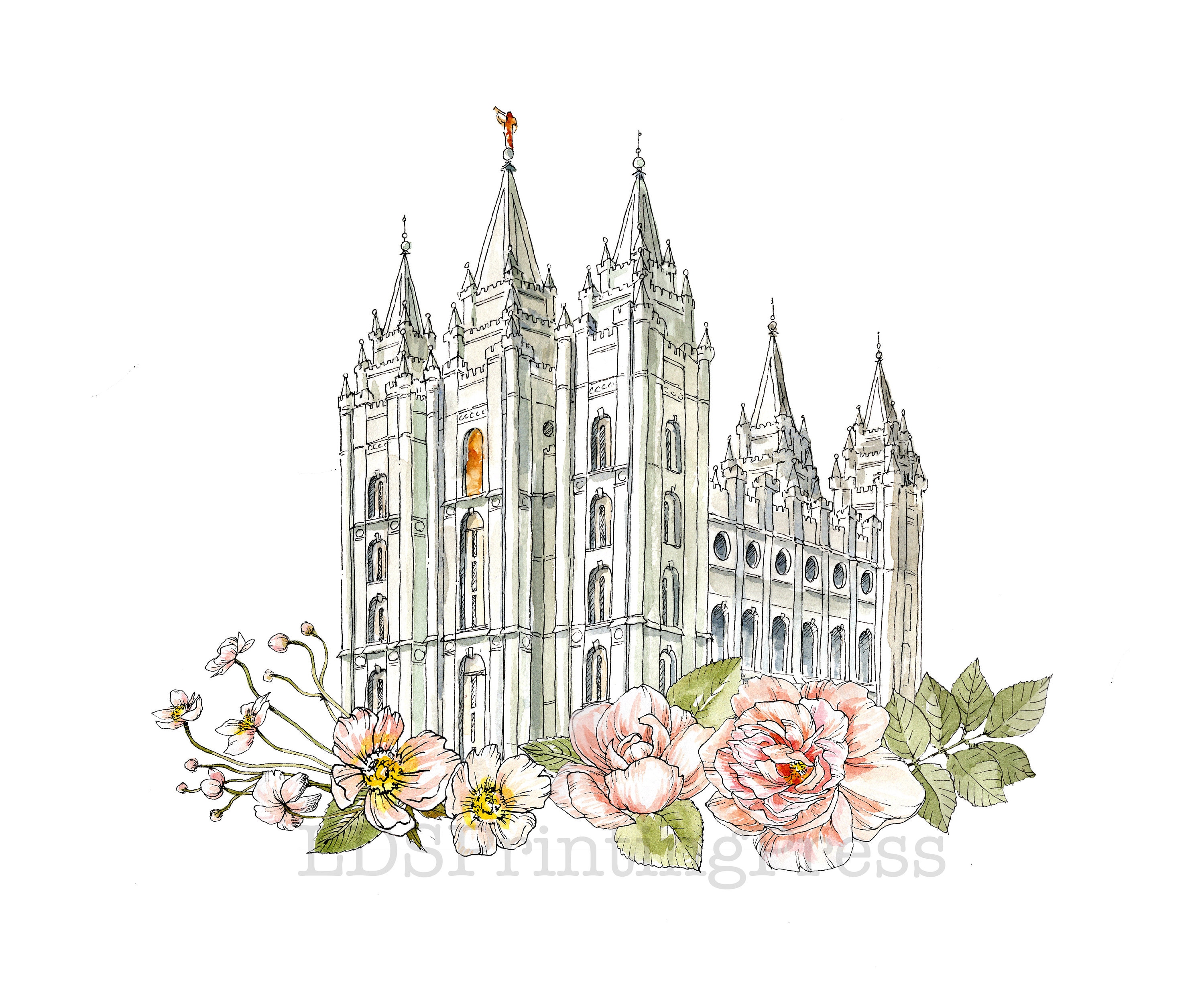 Salt Lake City LDS Temple Watercolor - Etsy