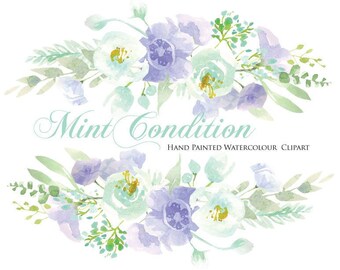 Handgeschilderde aquarel bloemen clipart-mint condition-aquarel glinsterende Clip Art