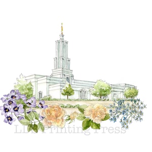 San Antonio LDS Temple Watercolor Art