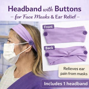 Headband With Buttons for Mask Ear Saver | Comfortable Ear Relief Headband | Handmade in Canada Accessories | Gifts for Healthcare Workers
