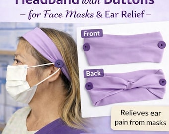 Hoofdband met knoopjes voor het ontlasten van de oren van een mondkapje | Comfortabele hoofdband voor oorontlasting | Handgemaakte accessoires uit Canada | Cadeaus voor zorgmedewerkers